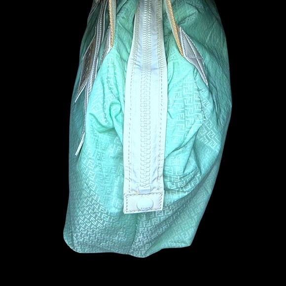 Fendi Monogram Blue Green Logo Nylon Beach Bag - Picture 13 of 16